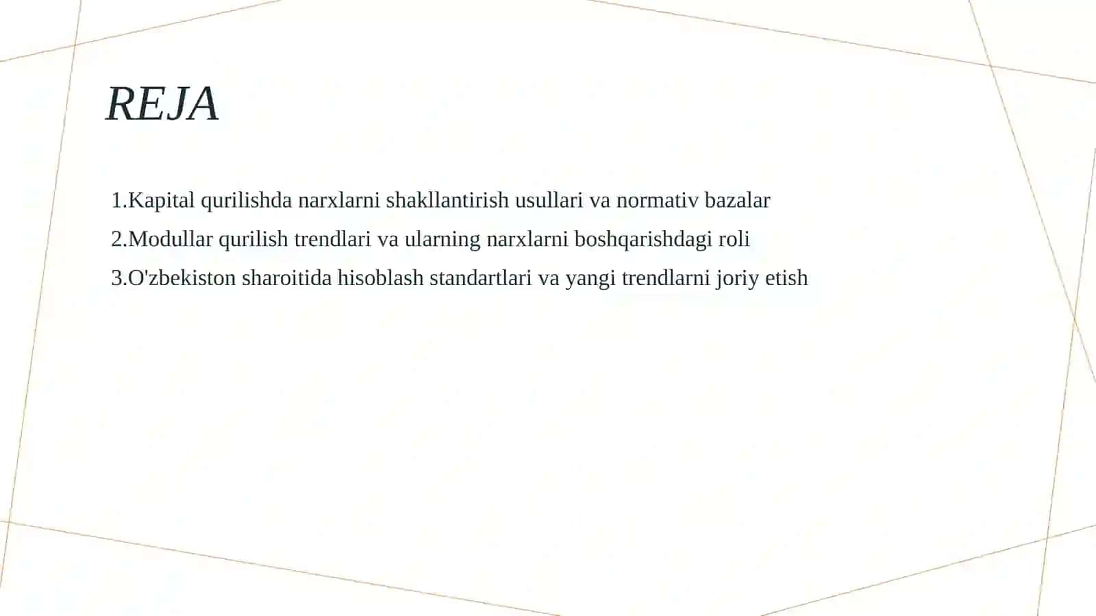 Kapital qurilishda narxlarni shakllantirishning smeta normatir bazasi va modullar qurilish trentlari 2