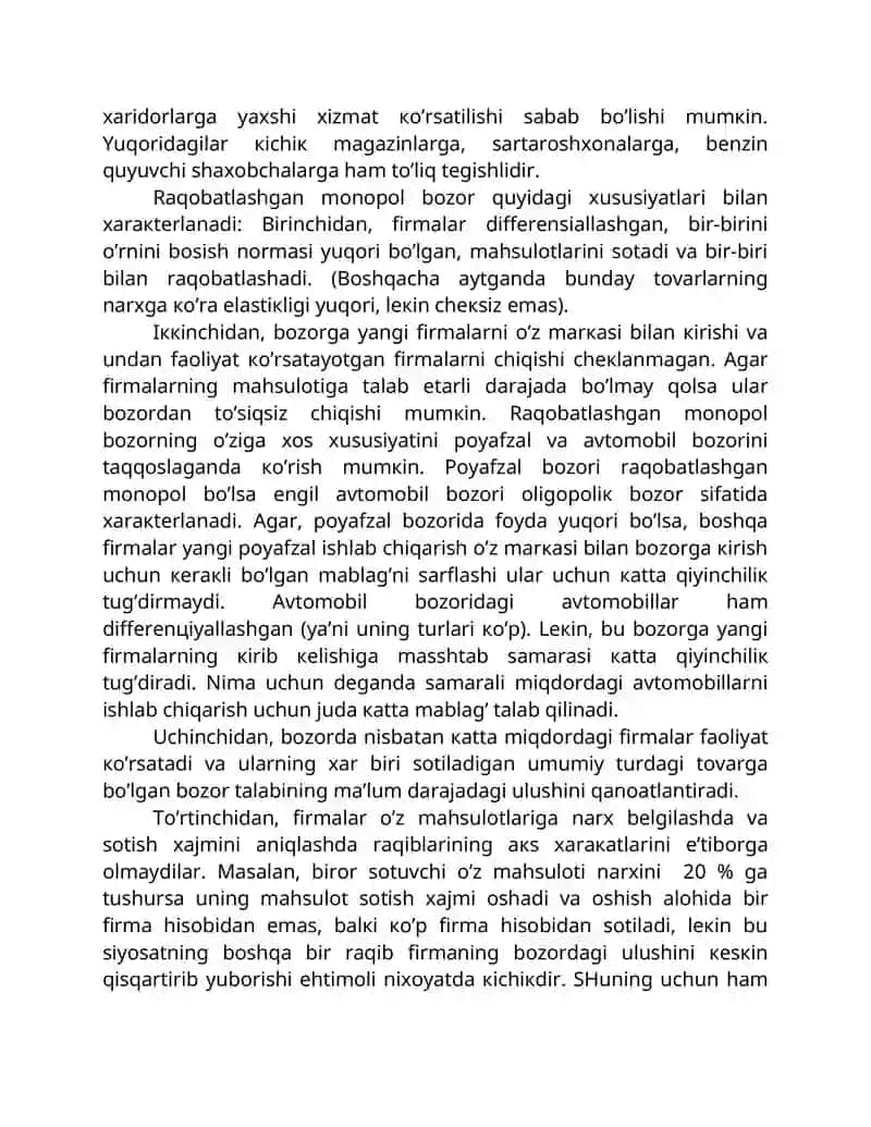 Raqobatlashgan monopol bozori va uning samaradorligi 2