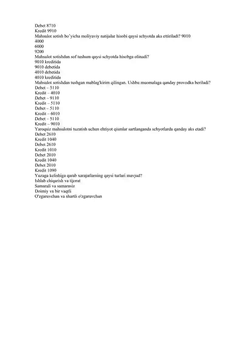 Amaliy mashg’ot: Favqulotda foyda va zararni hisobga olish 2