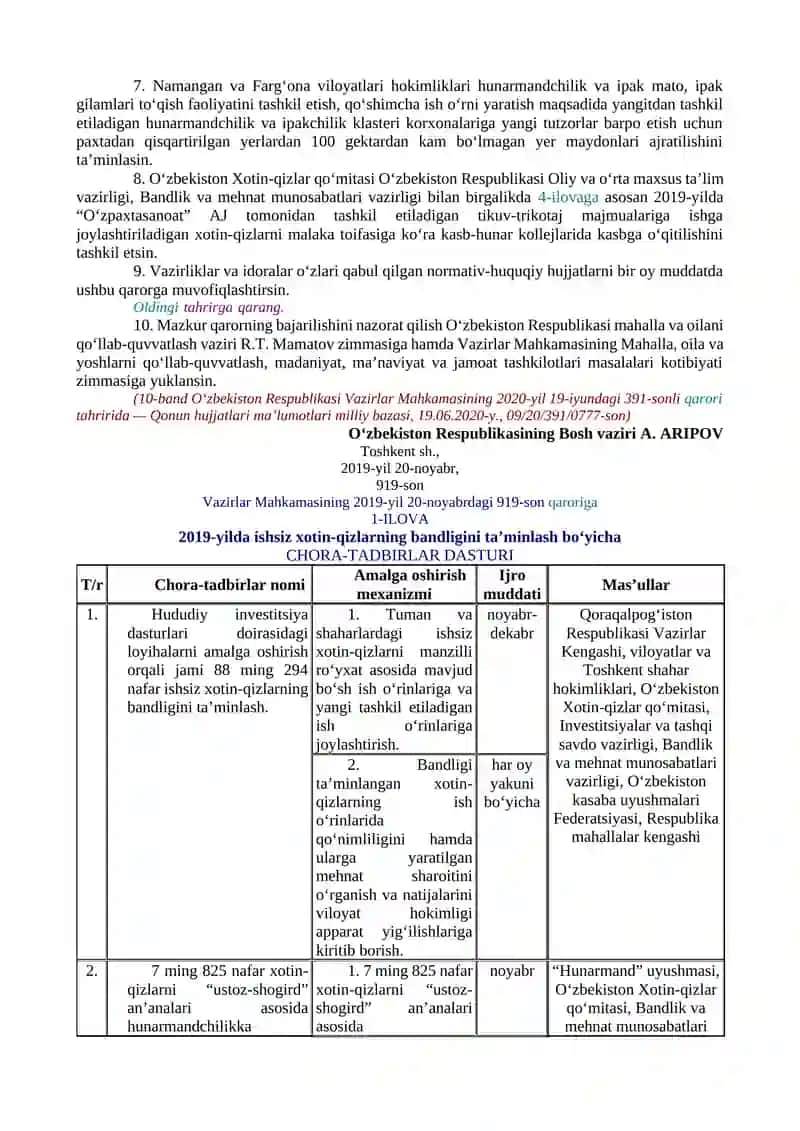 XOTIN-QIZLARNI ISH BILAN TA’MINLASH, ULAR O‘RTASIDA TADBIRKORLIKNI RIVOJLANTIRISH TIZIMINI YANADA TAKOMILLASHTIRISH CHORA-TADBIRLARI TO‘G‘RISIDA 2