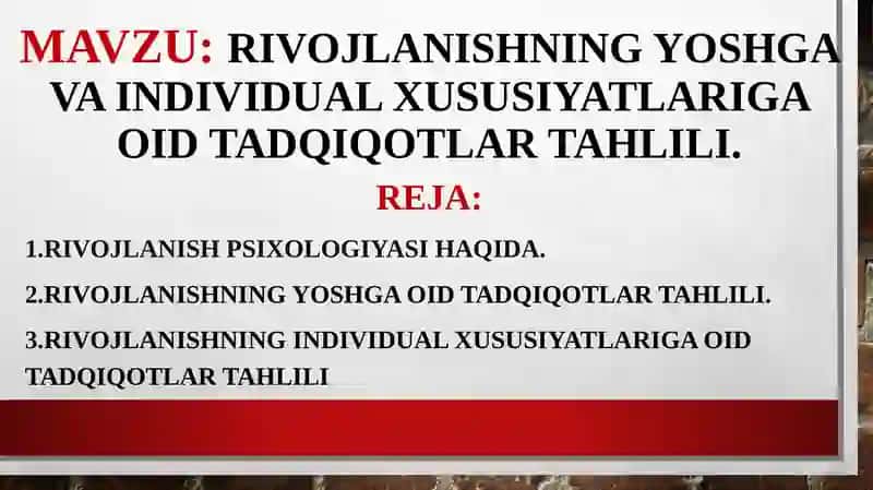 Rivojlanishning yoshga va individual xususiyatlariga oid tadqiqotlar tahlili 2