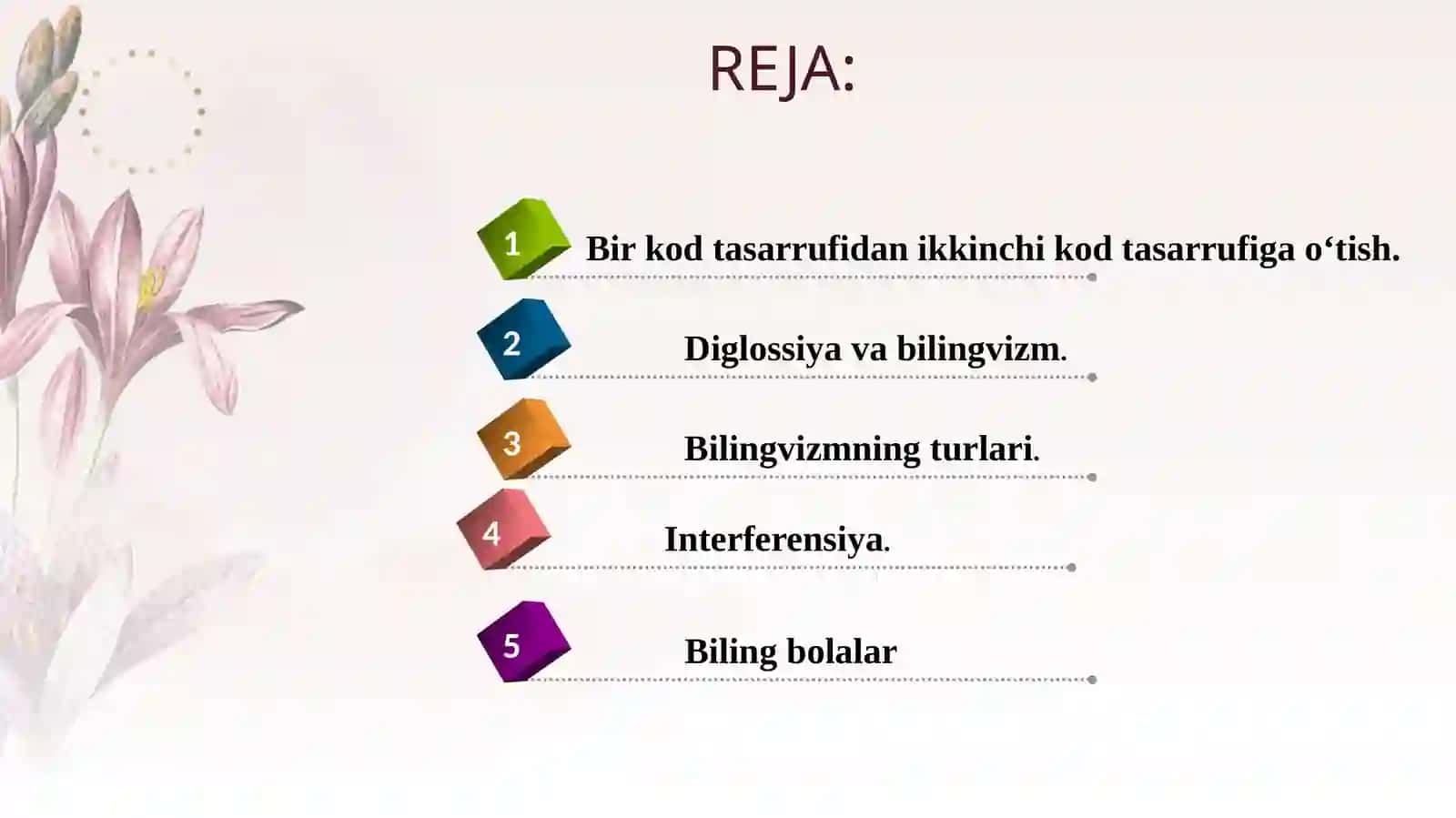 Kodlar aralashuvi bilingvizm, diglossiya. Interferensiya. 2