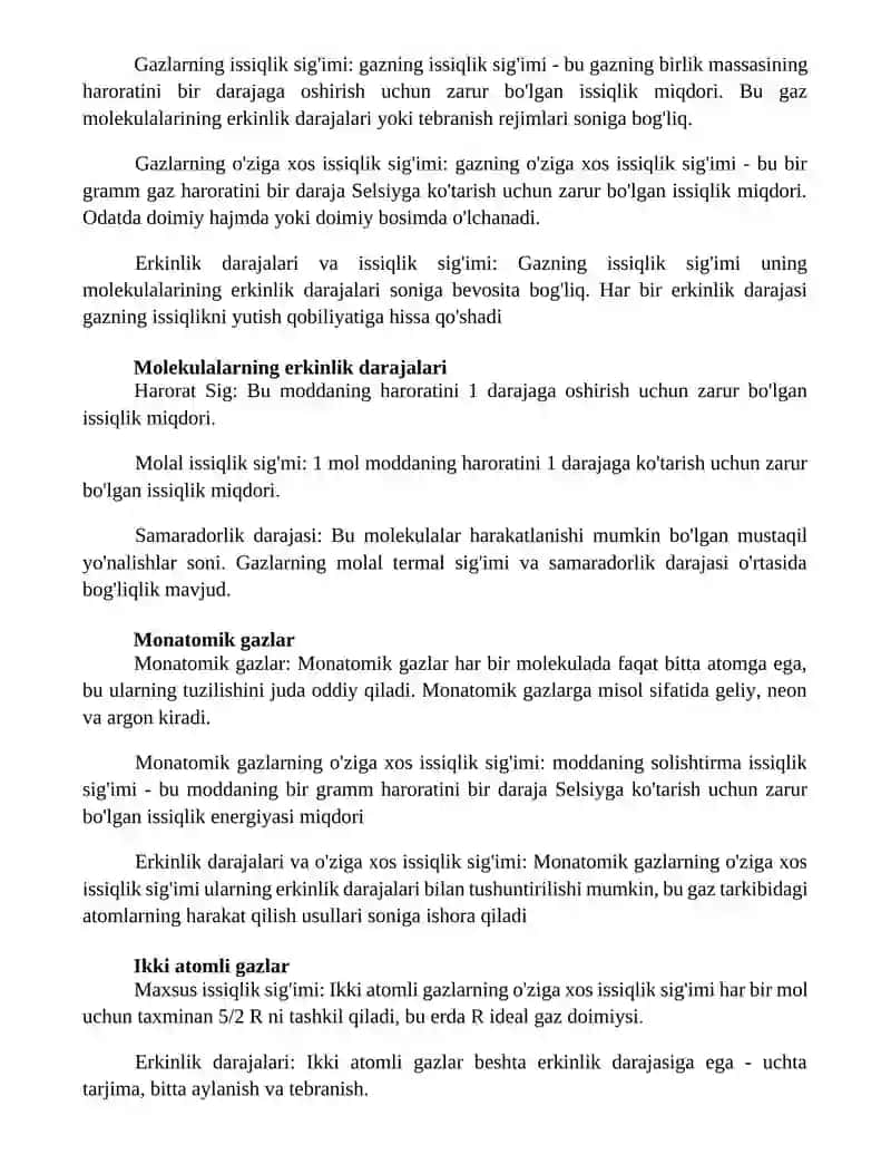IsigʻLik SigʻMi.Gazlarning Issiqlik SigʻMi Va Molekulalarning Erkinlik Darajasi 2