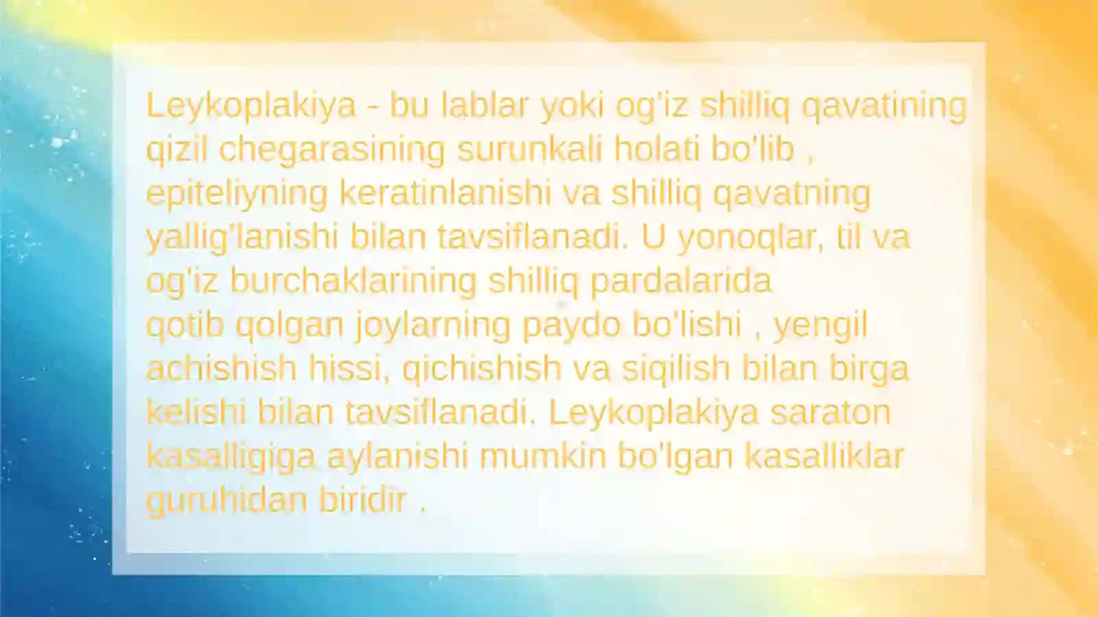 Leykoplakiya. Etiologiyasivatashxislash usullari 2