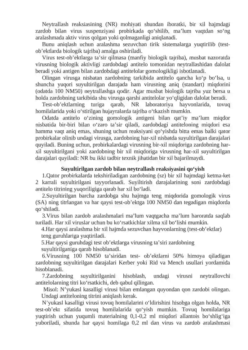 Laboratoriya mashg'uloti "Neytrallash reaksiyasi virusologiyada qo‘llanilishi" 2