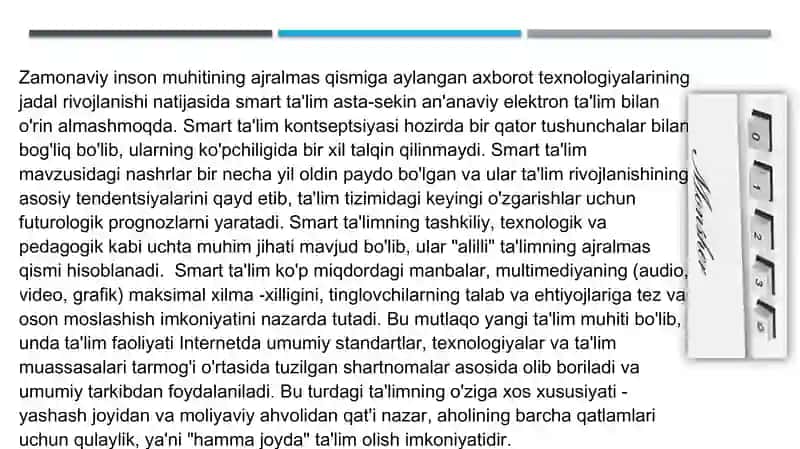 Smart-o’qitish muxiti elementlari. 2