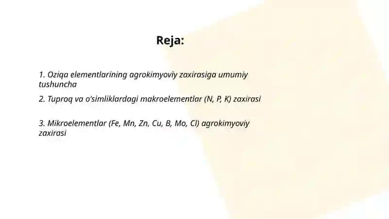 Oziqa elementlarining agrokimyoviy zaxirasi va grafik dasturi 2