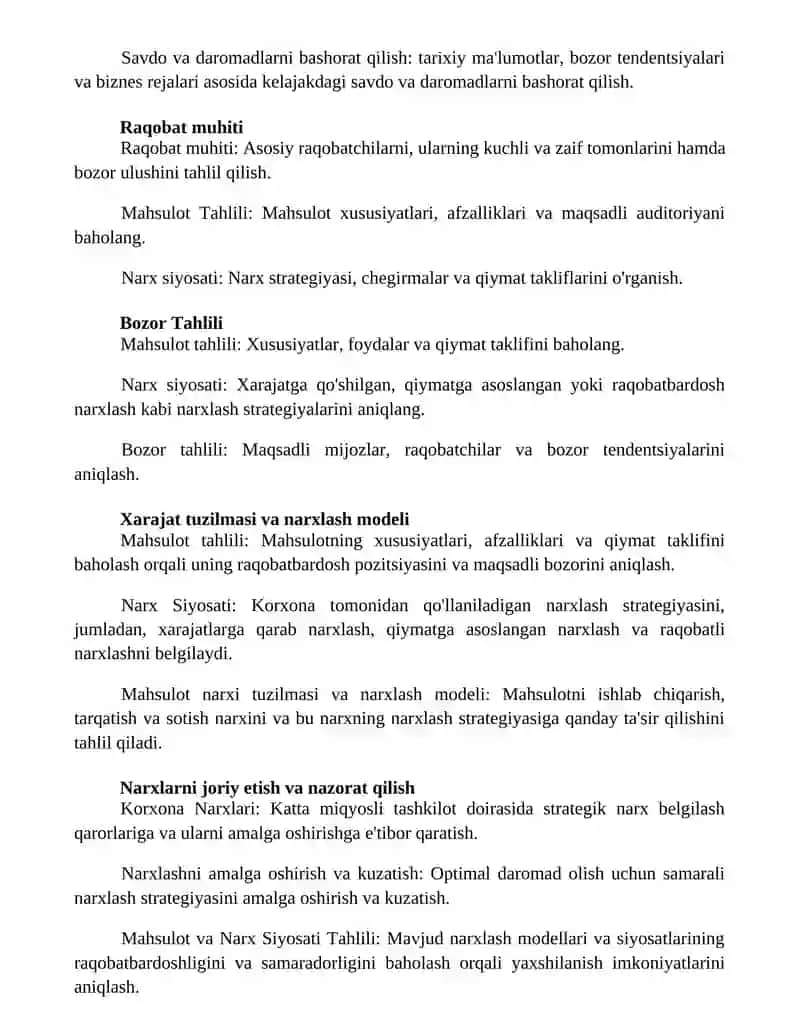 Mahsulot va xizmatlarini narxlandirish 2