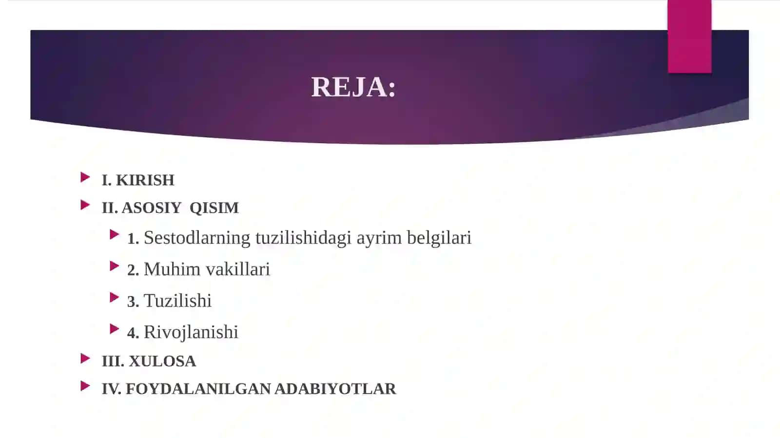 Sestodlarning Tuzilishidagi Ayrım Belgilari, Muhim Vakillari, Tuzilishi, Rivojlanishi 2