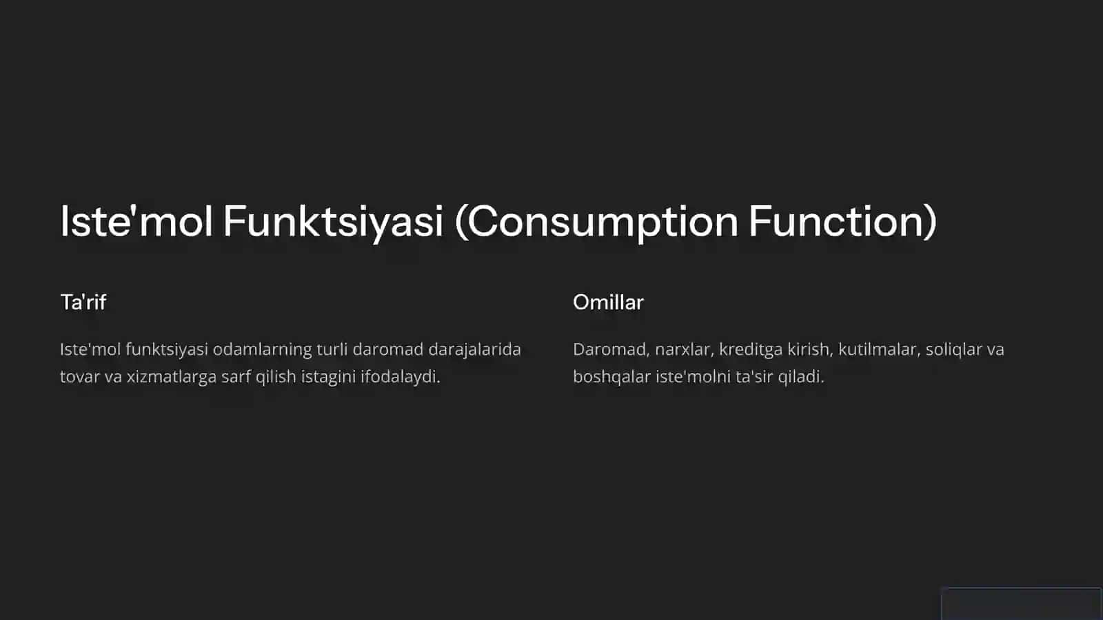 Iste'mol, Jamg'arish va Investitsiya Funktsiyalari 2