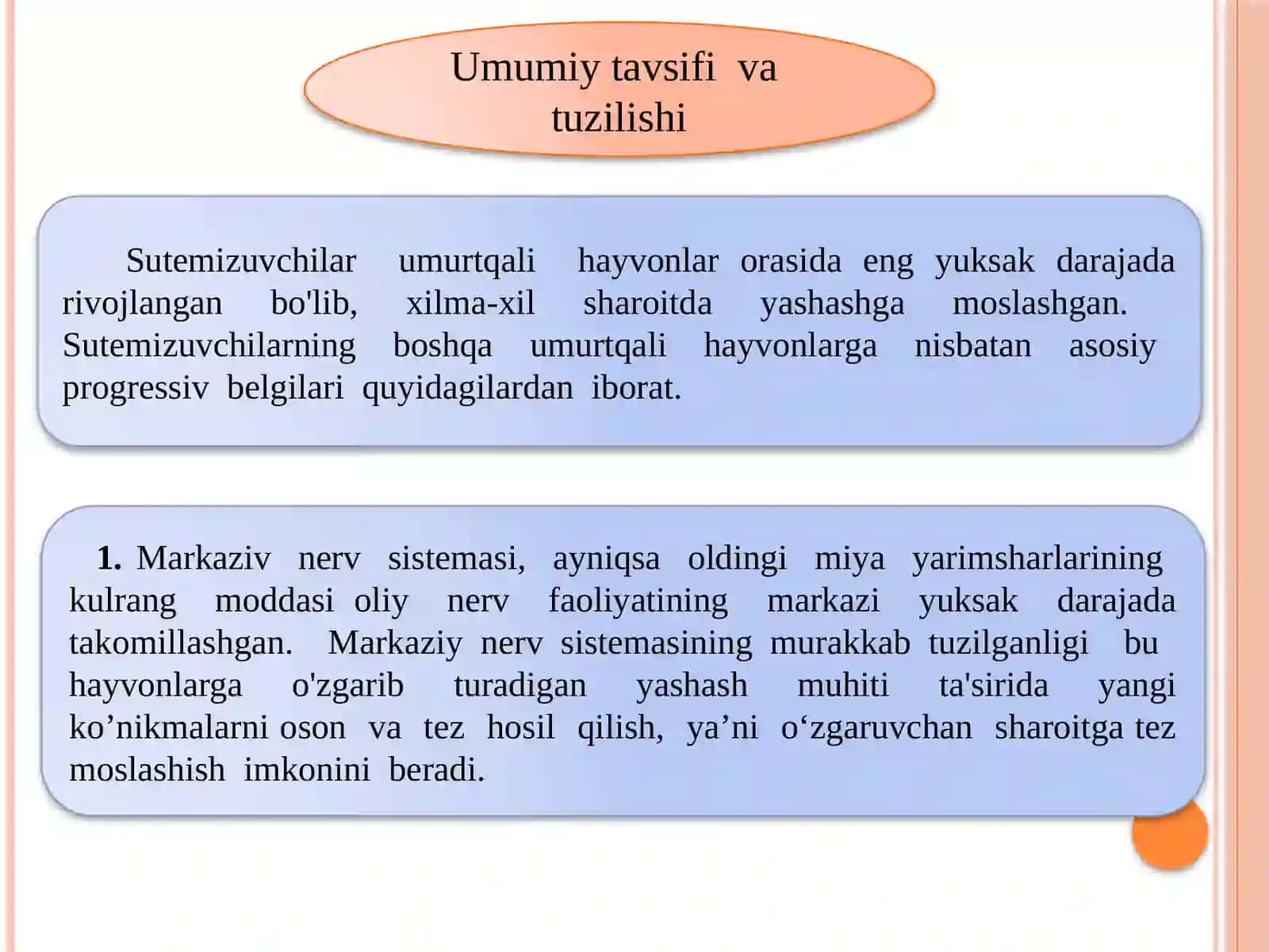 Sut emizuvchilar yoki darrandalar sinfining umumiy ta’rifi. Sutemizuvchilarning teri qoplamivaskelet tuzilishi 2
