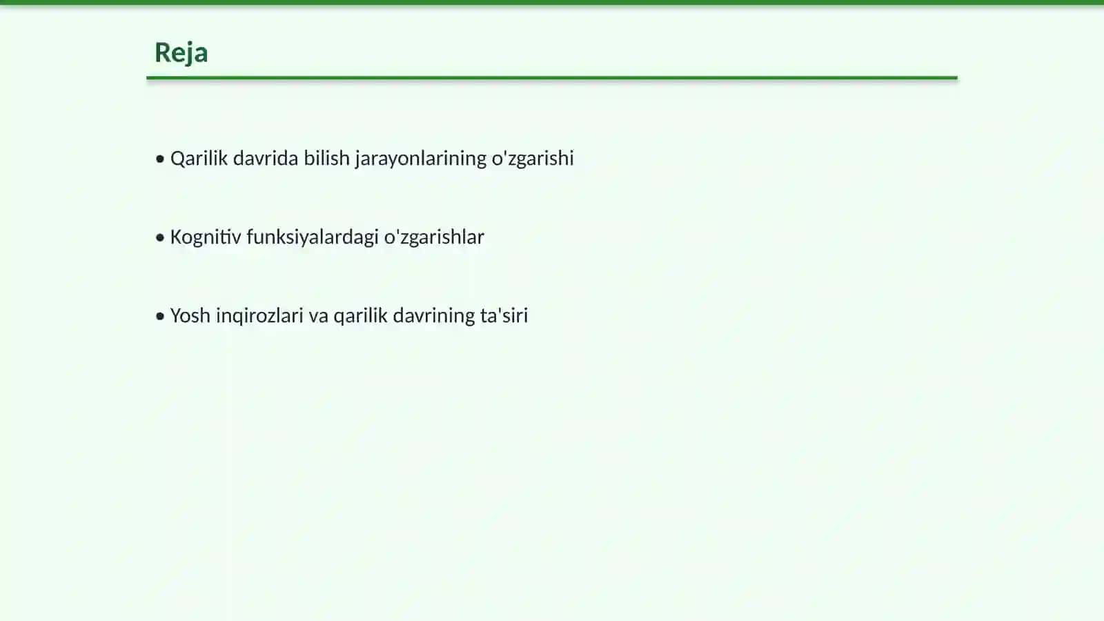 Qarilik davrida bilish jarayonlaridagi o'zgarishlar 2