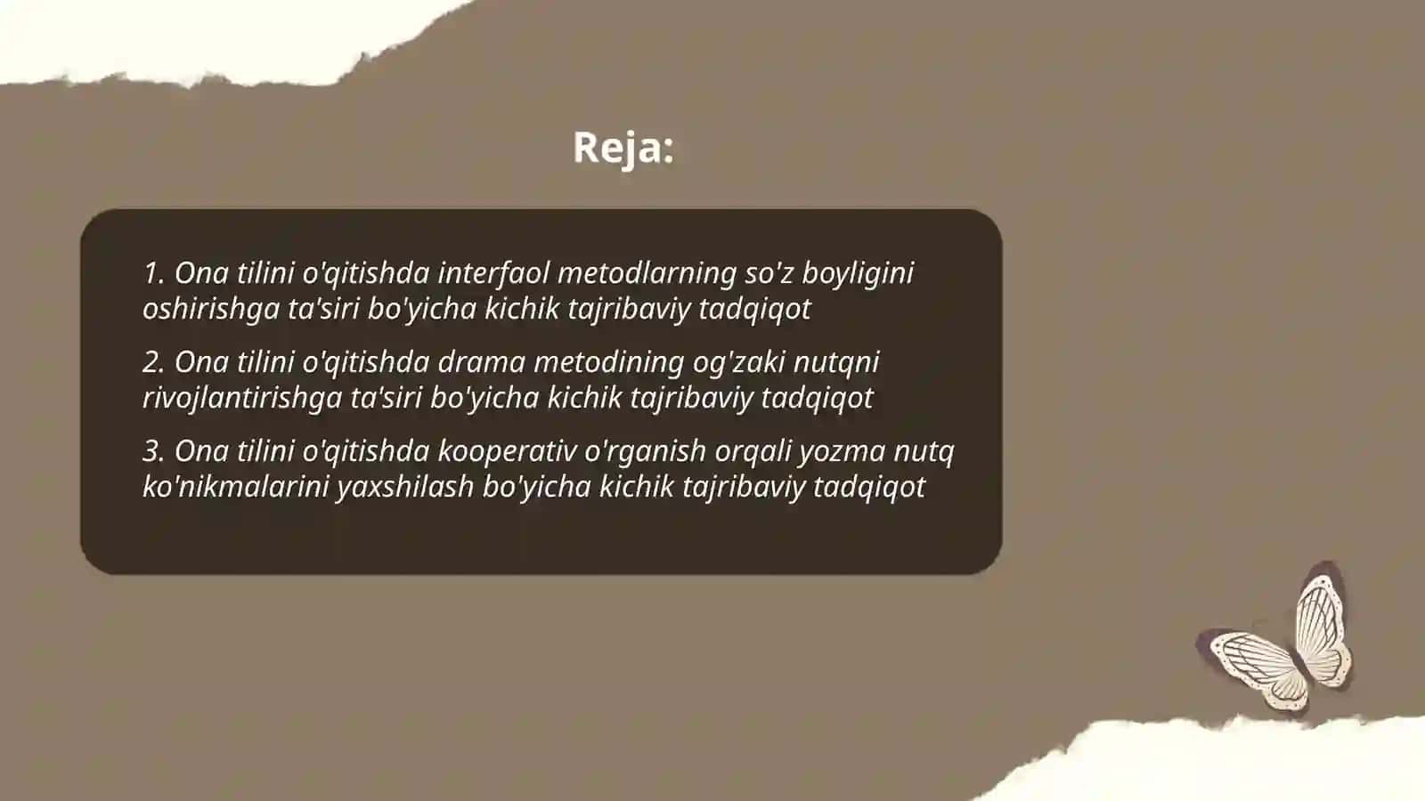 Ona tilini o'qitishga oid kichik tajriba tajribaviy tadqiqotlar olib borish 2