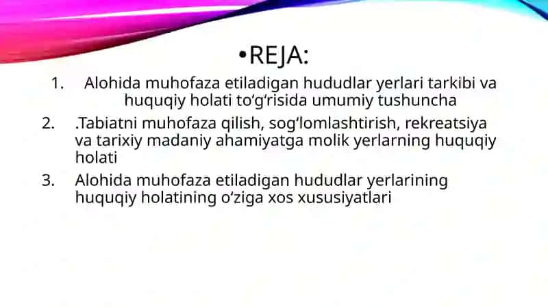Alohida muhofaza etiladigan hududlar yerlarning huquqiy holati 2