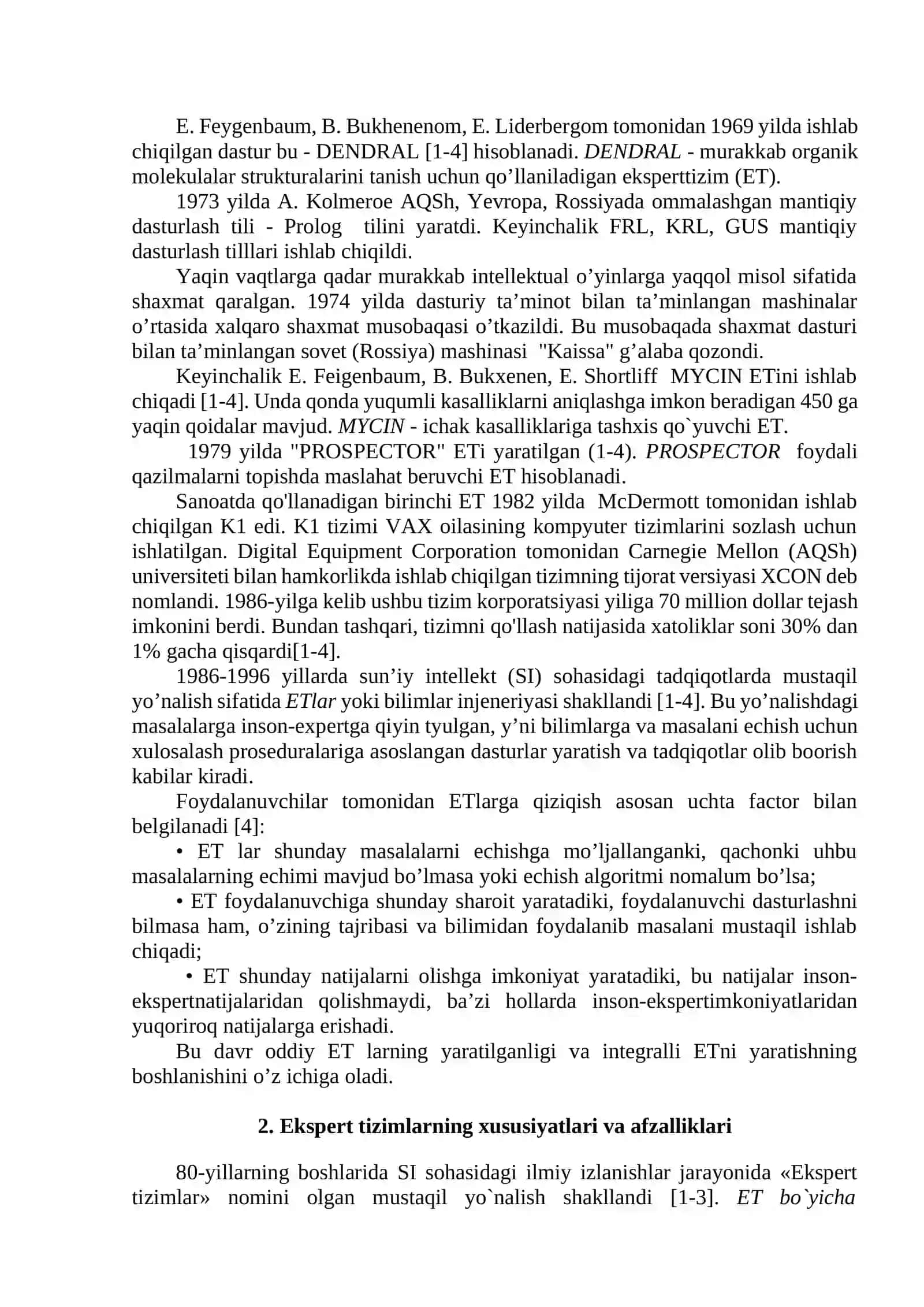 Ekspert tizimlar turlari, yaratish bosqichlari va sinflari 2
