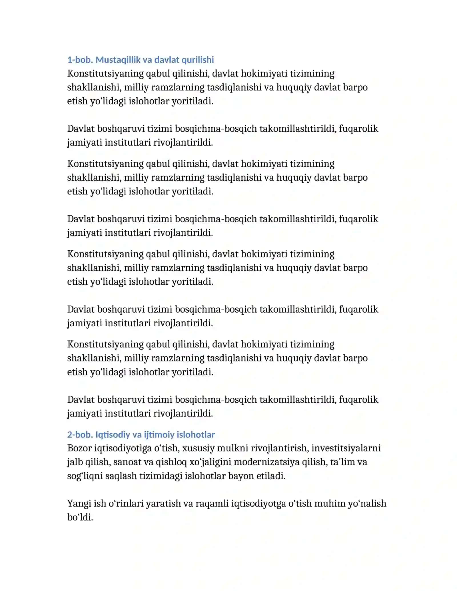 O‘zbekiston mustaqilligi davrida siyosiy, iqtisodiy va ijtimoiy rivojlanish (1991–2025) 2
