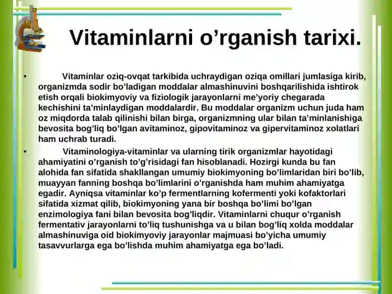 VITAMINLAR VA ULARNI ORGANIZM UCHUN AHAMIYATI 2