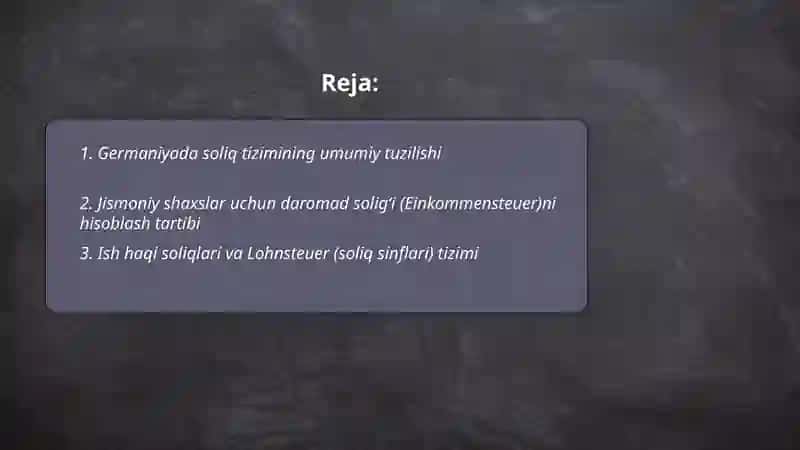 Germaniyada soliqlarni hisoblash tartiblari va tizimlari 2