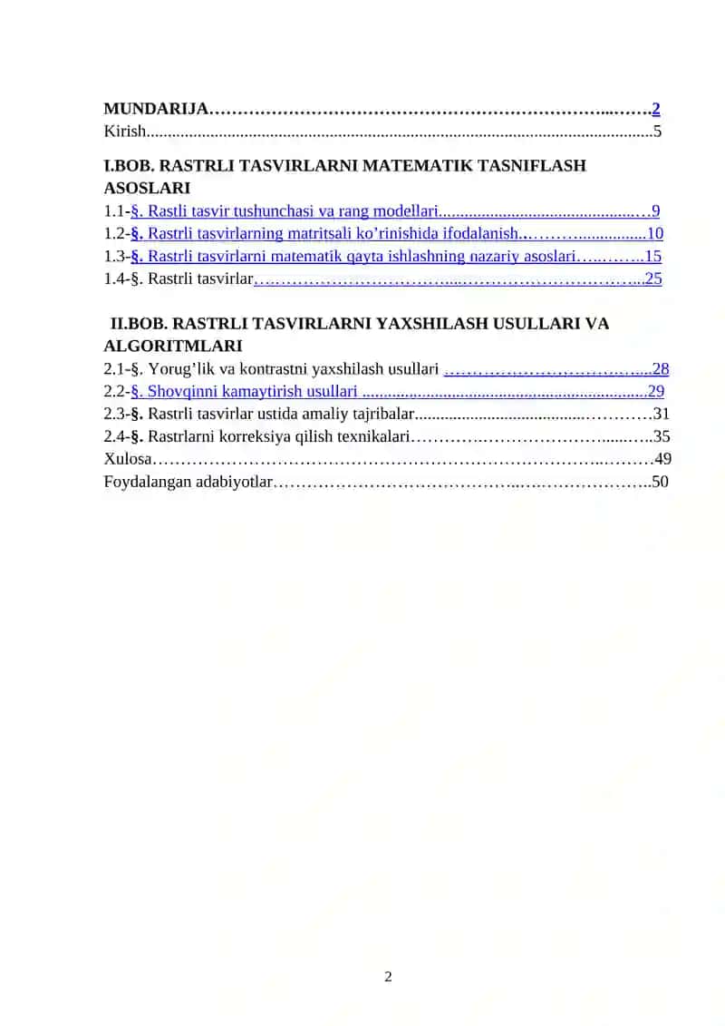 Rastrli tasvirlarni matematik tasvirlash va tasvirlarni yaxshilash usullari 2