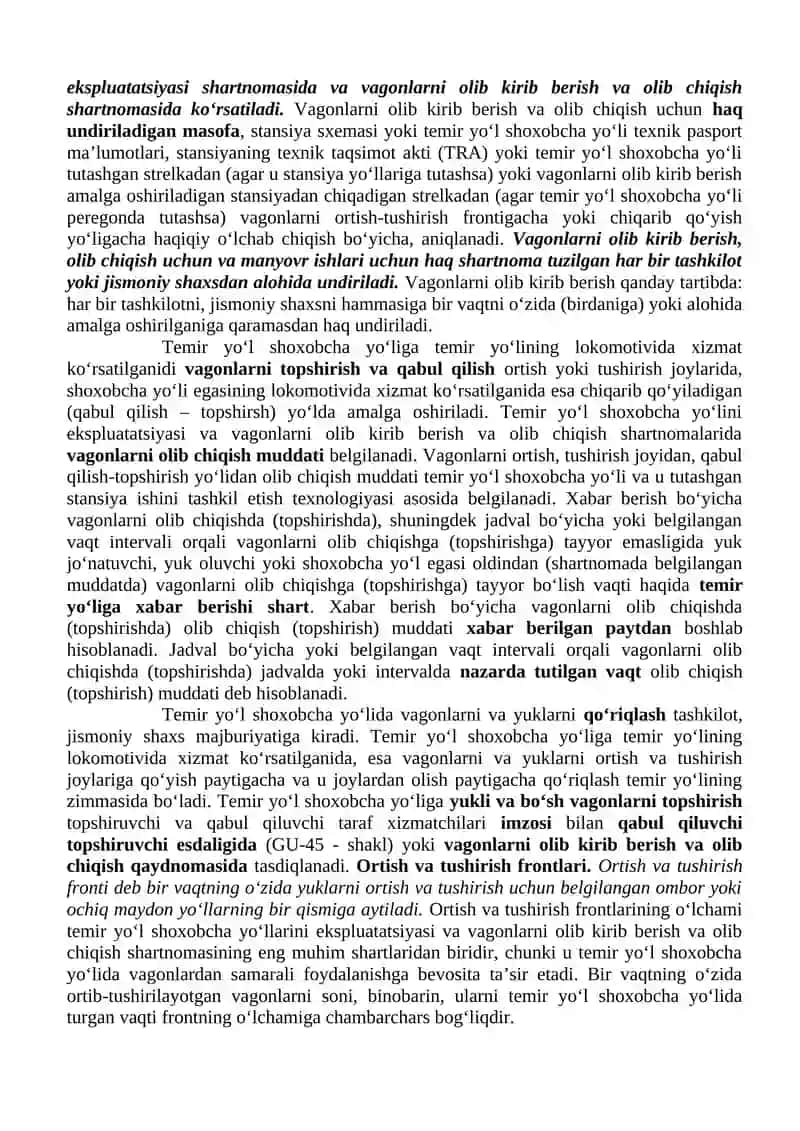 Vagonlarni olib kirib berish va olib chiqish,ortish va tushirish frontlari hamda vagonlarni aylanish muddati 2