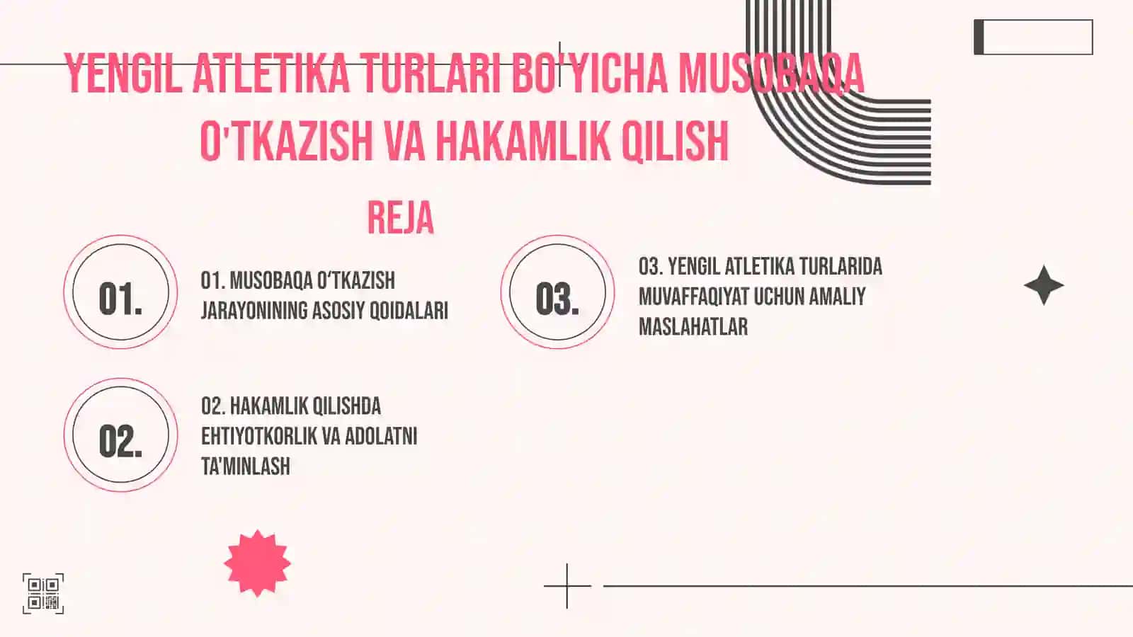 Yengil atletika turlari bo'yicha musobaqa o'tkazish va hakamlik qilish 2
