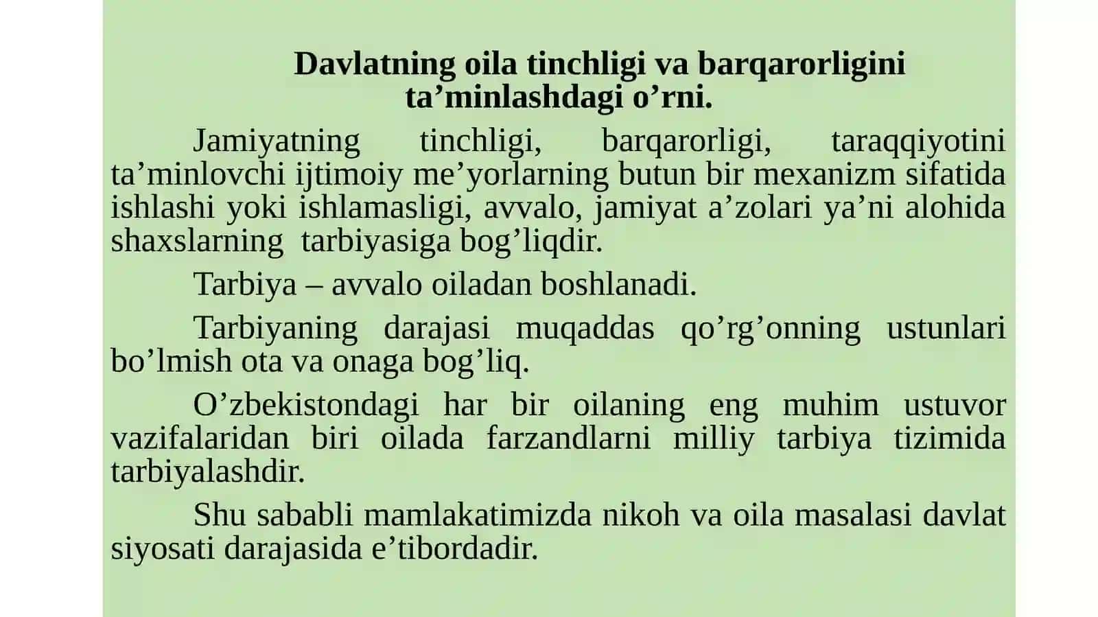 Nikoh va oilaning axloqiy asoslari,uning yoshlar tarbiyasidagi o’rni 2