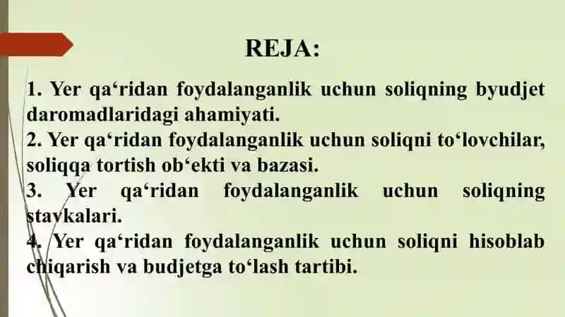 Yerqa‘ridan Foydalanganlik Uchun Soliq 2
