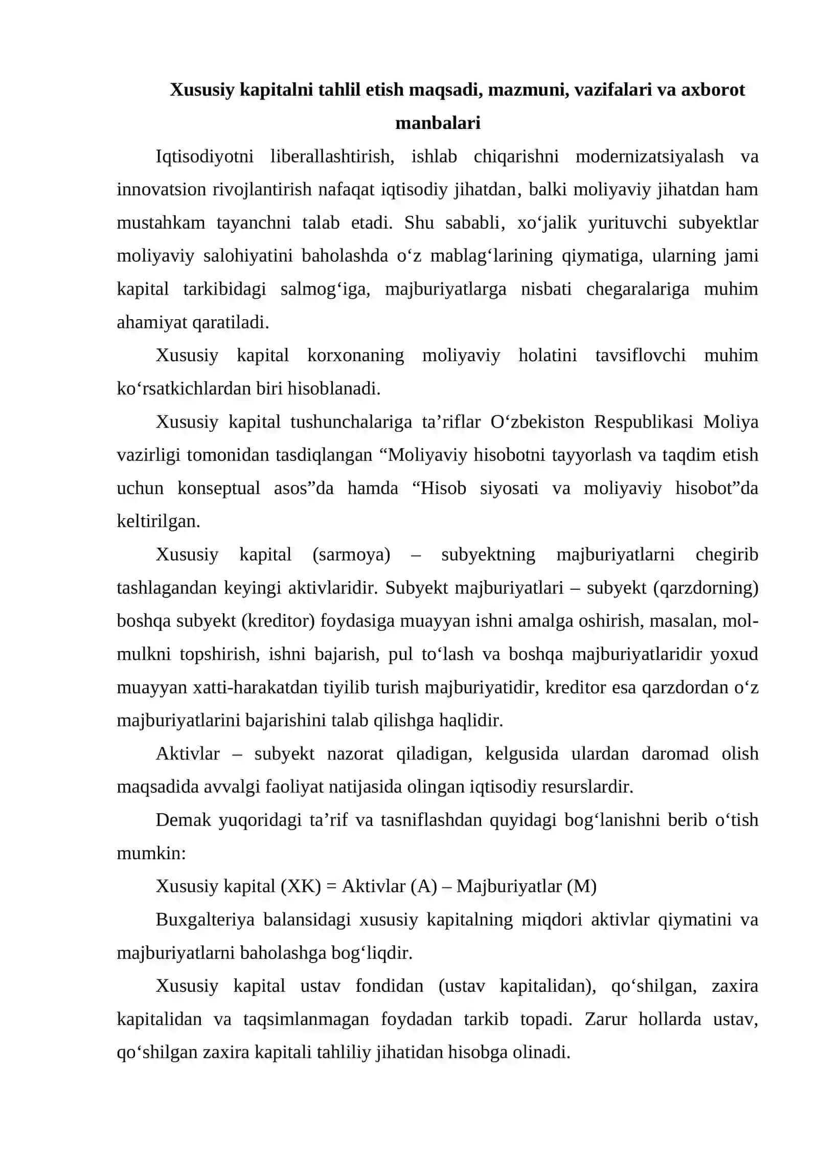 XUSUSIY KAPITAL BILAN BOG‘LIQ BO‘LGAN MOLIYAVIY KOEFFITSIYENTLAR TAHLILI 2