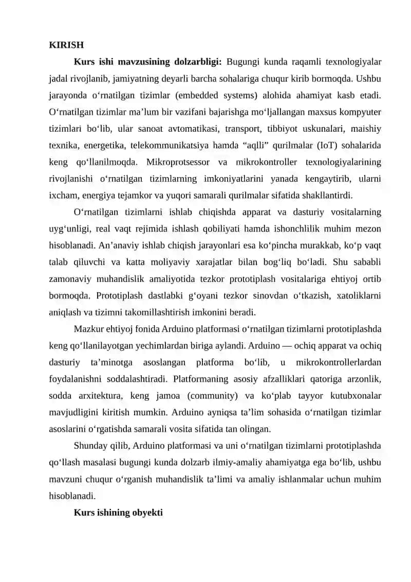 ARDUINO PLATFORMASI VA ORNATILGAN TIZIMLARNI PROTOTIPLASH 2