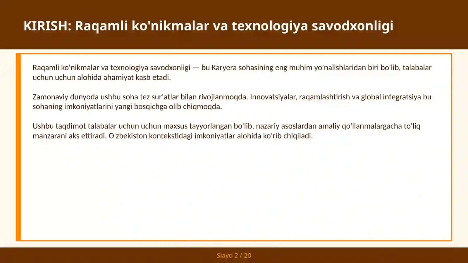 Raqamli ko'nikmalar va texnologiya savodxonligi 2