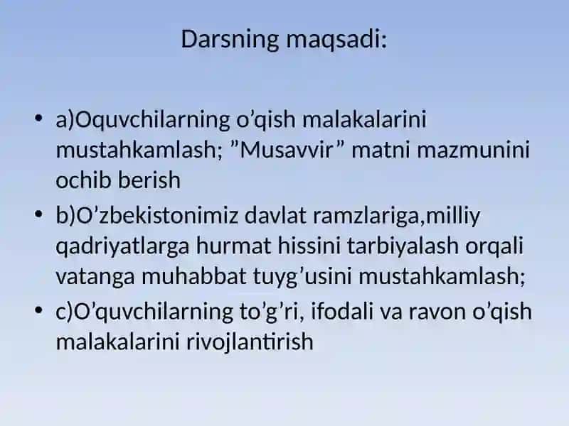 Sinfdan tashqari o'qish darsi "Musavvir" 2