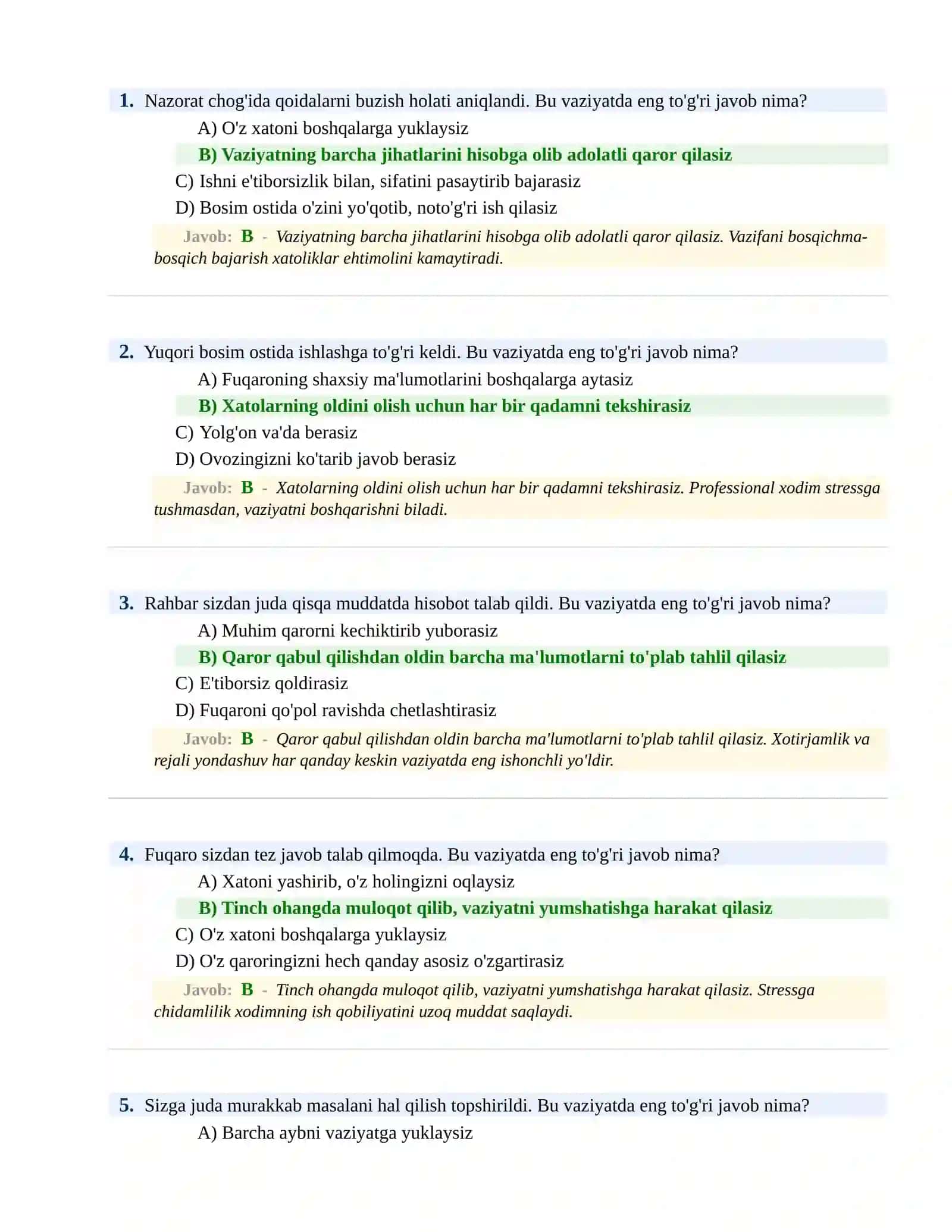 PSIXOLOGIK SINOV Testlari 2