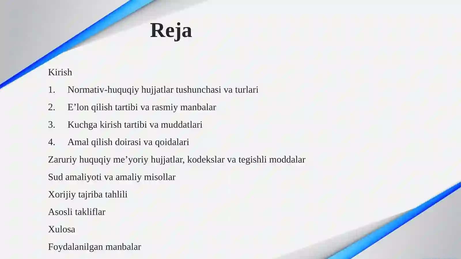 Normativ-huquqiy hujjatlarning e’lon qilinishi, kuchga kirishi va amal qilishi. 2