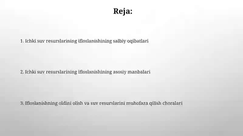 Ichki suv resurslarini ifloslanishining asosiy manbalari va salbiy oqibatlari 2