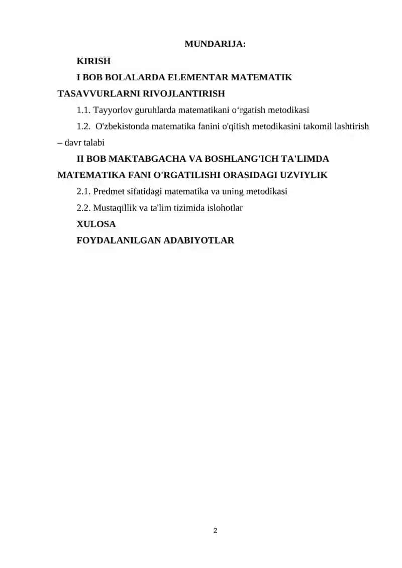 Maktabgacha va boshlang'ich ta'limda matematika fani o'rgatilishi 2