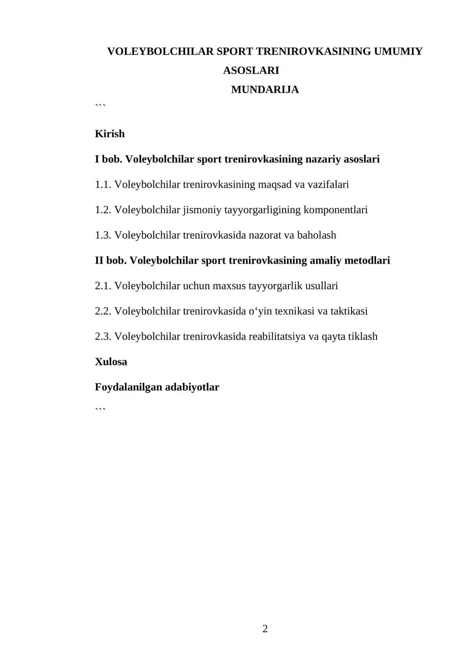Voleybolchilar sport trenirovkasining umumiy asoslari 2