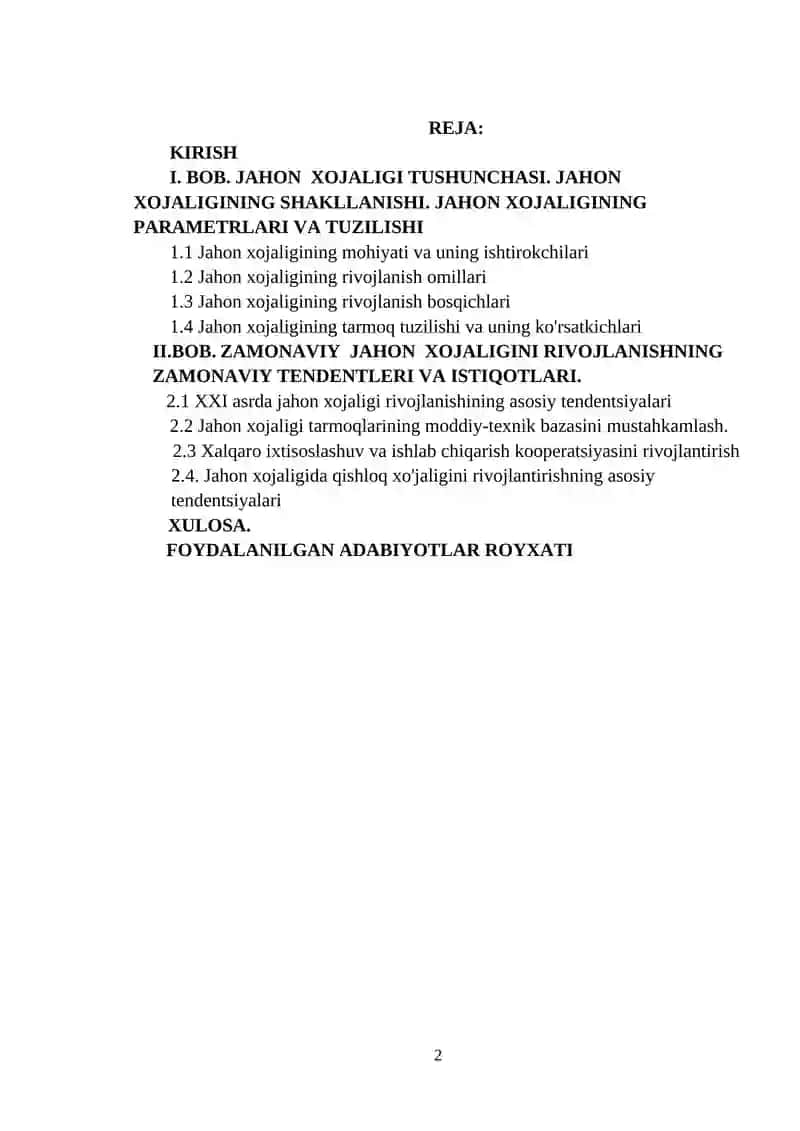 JAHON XOʻJALIGI TARAQQIYOTINING XOZIRGI ZAMON XUSUSIYATLARI 2