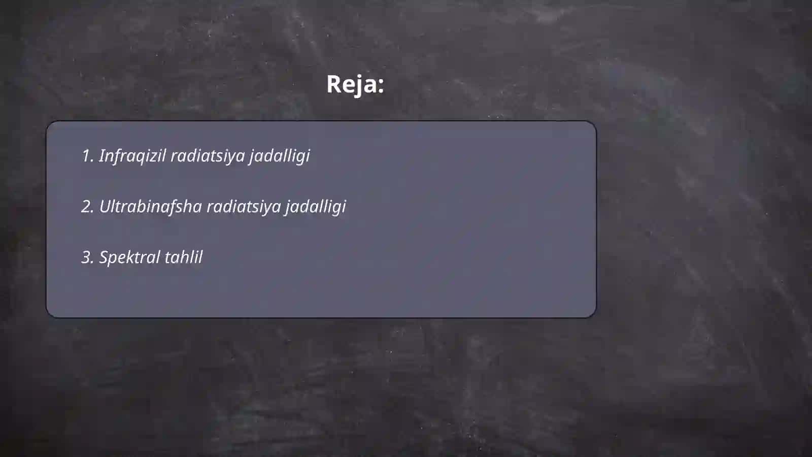 Infraqizil va ultrabinafsha radiatsiyalarning jadalligini tekshirish 2