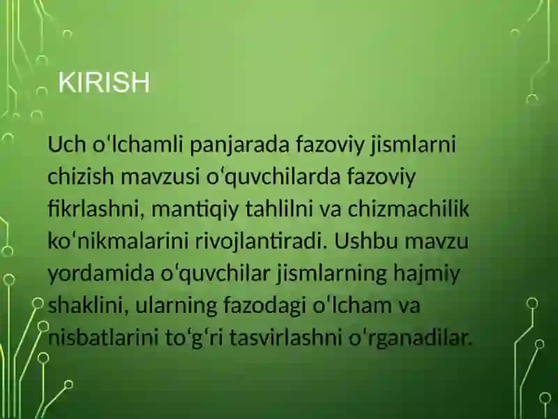 Uch o‘lchamli panjarada fazoviy jismlarni chizish 2