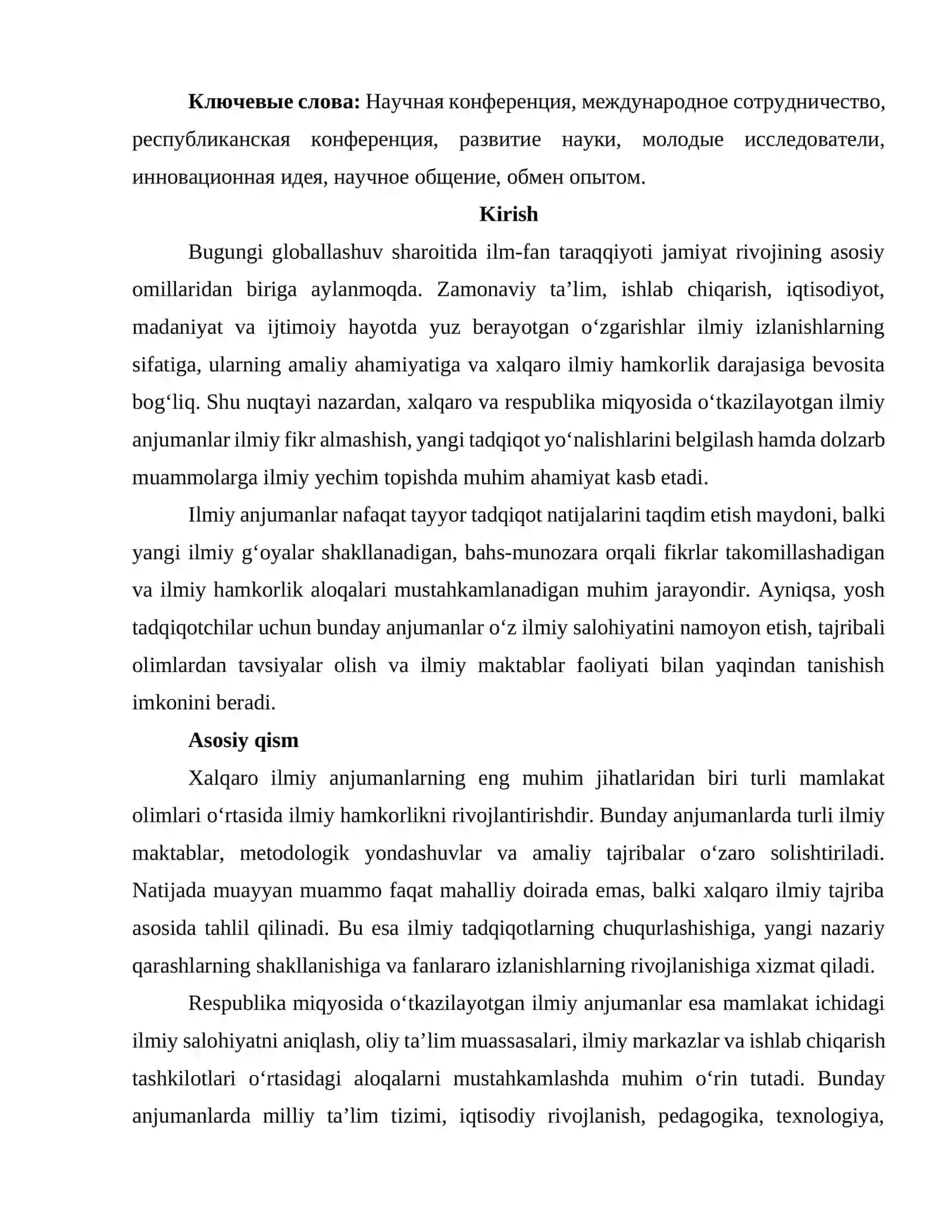 XALQARO VA RESPUBLIKA MIQYOSIDA O‘TKAZILAYOTGAN ILMIY ANJUMANLAR 2