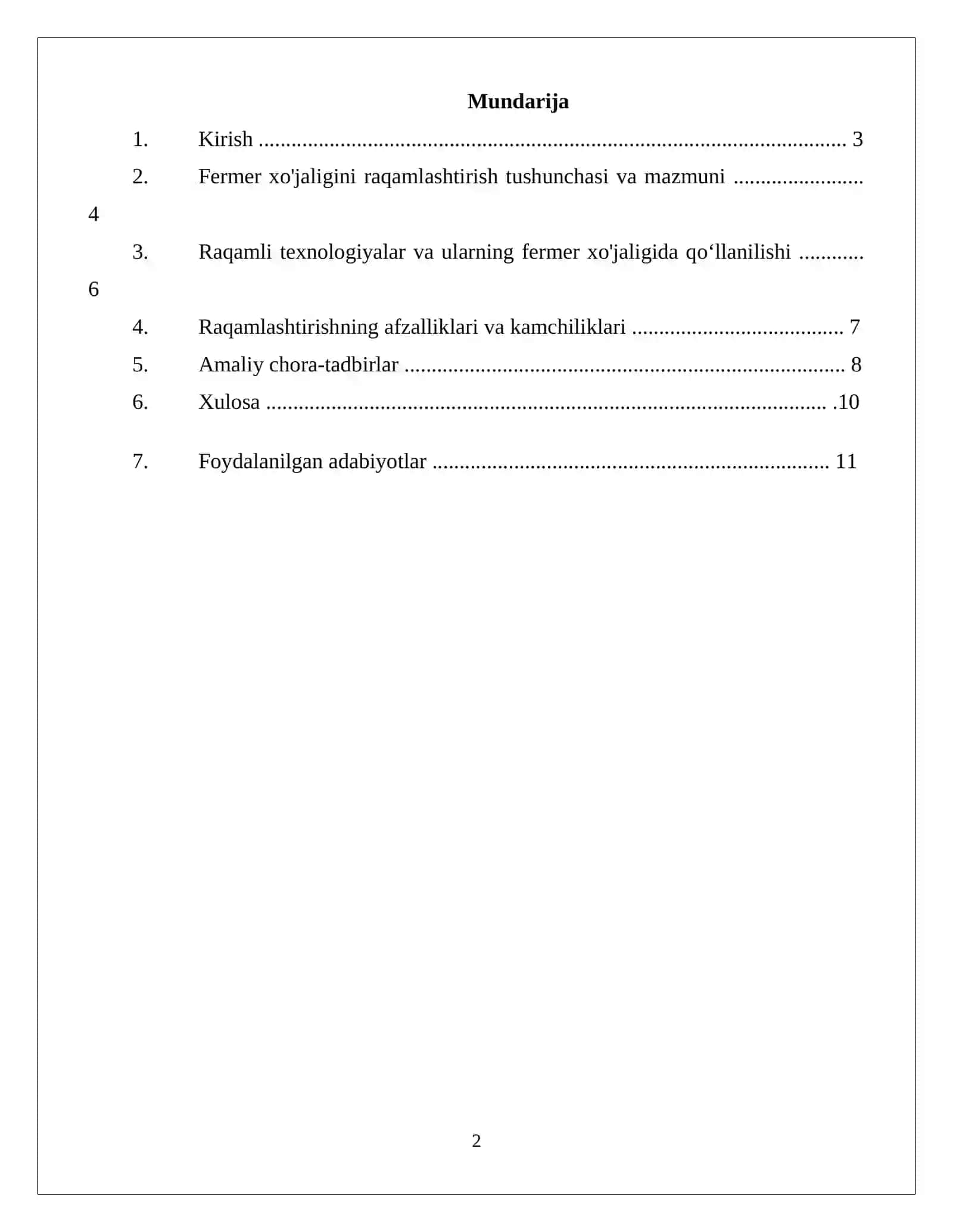FERMER XO'JALIGINI RAQAMLASHTIRISHNIGA O'TKAZISH CHORA TADBIRLARI 2