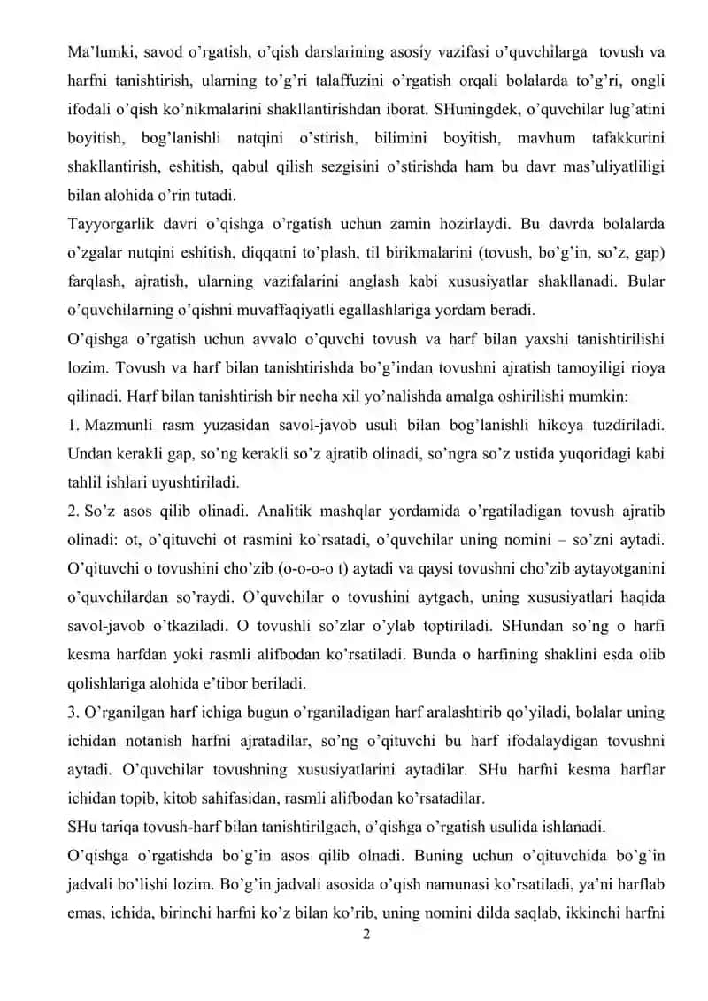 Savod o’rgatishning asosiy davrida o’qishga o’rgatish 2