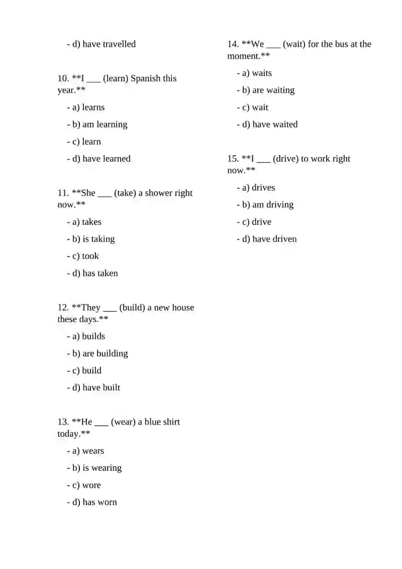 English Present Continuous Tense Quiz 2