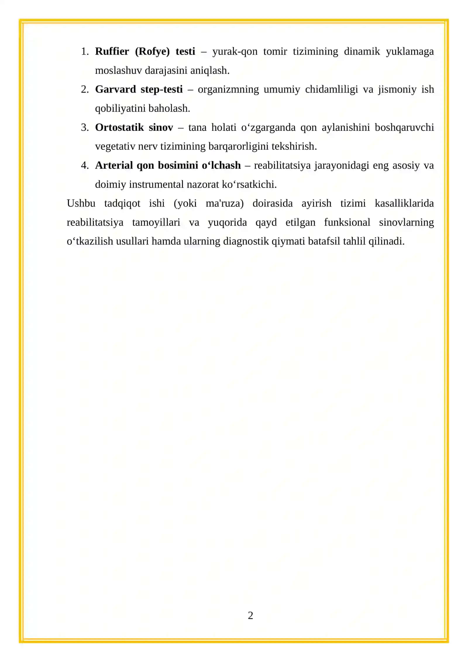 Ayirish tizimi kasalliklarida (pielonefrit, glomerulonefrit, buyrak-tosh kasalligi) reabilitatsiyasi 2