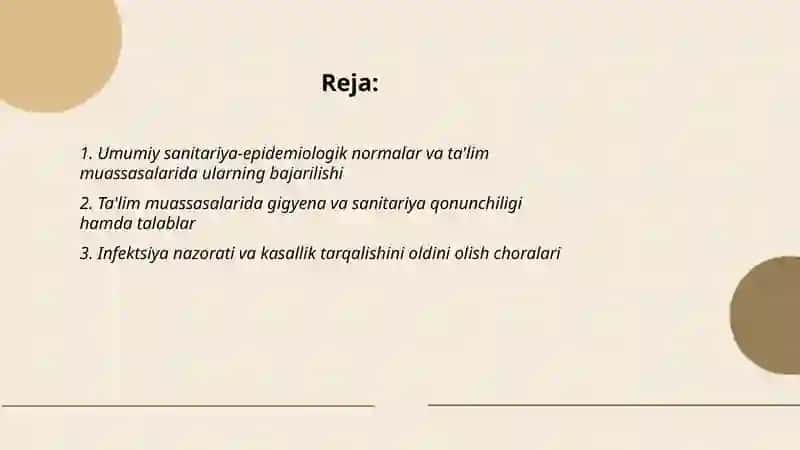 Turli taʼlim muassasalarida sanitariya va epidemiologiya qarshi tadbirlar tartibini gigiyenik asoslari 2