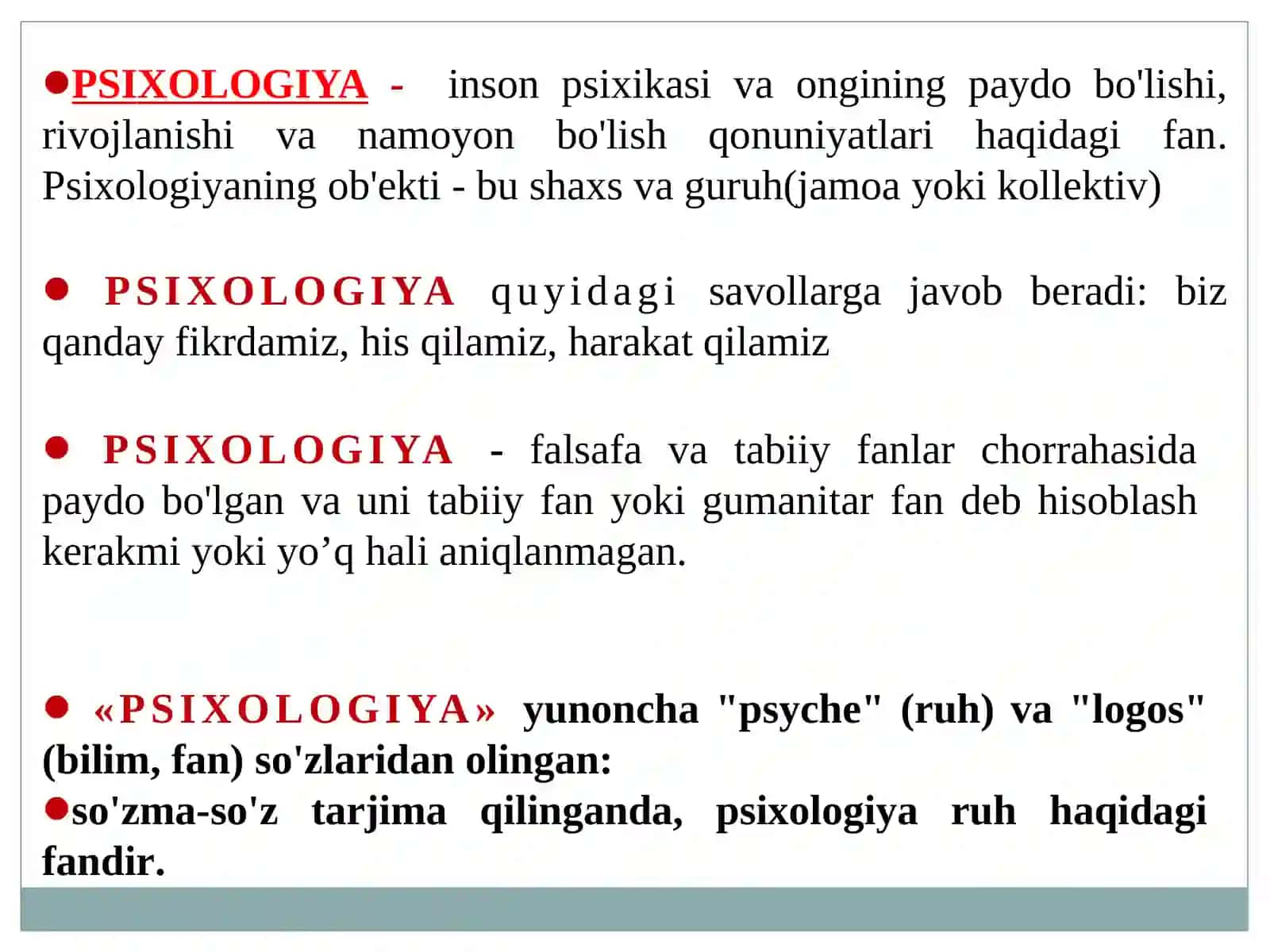 PSIXOLOGIYA VAZIFASI, MAQSADI VA PREDMETI 2