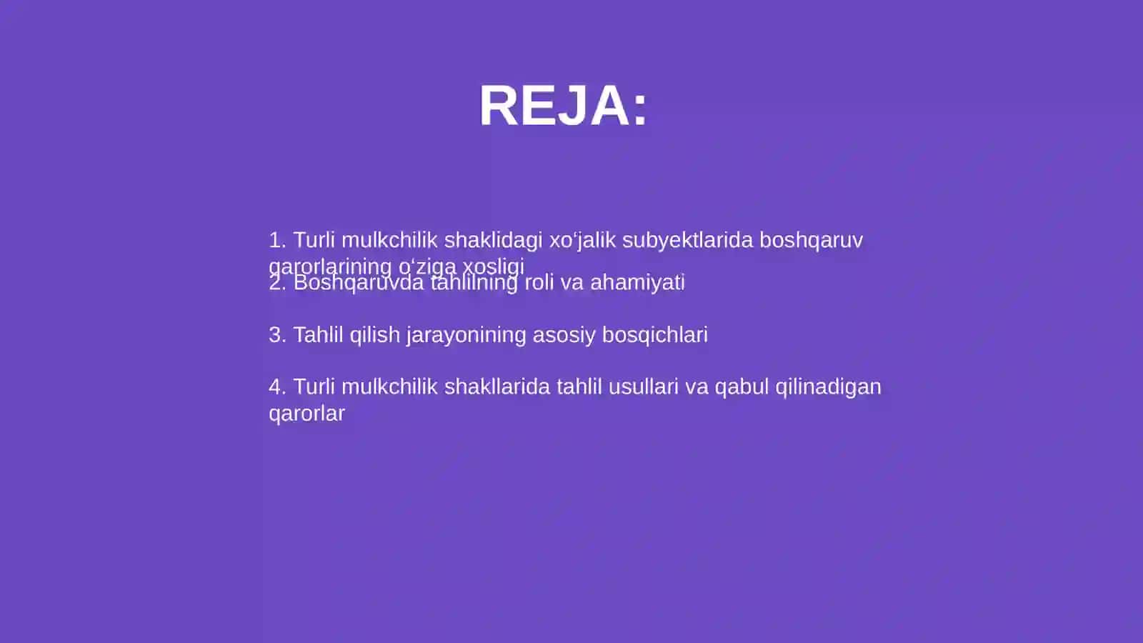 Turli mulkchilik shaklidagi xo‘jalik subyektlarida boshqaruv qarorlarining tahlili 2
