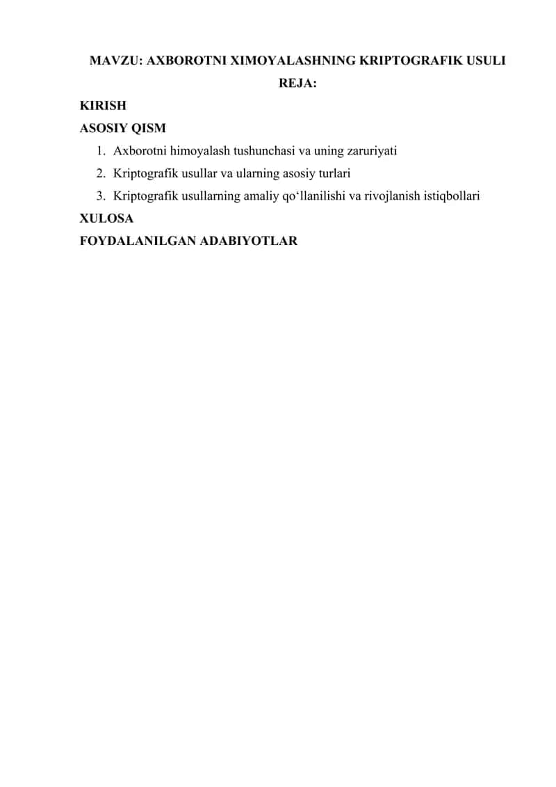 Axborotni ximoyalashning kriptografik usuli 2