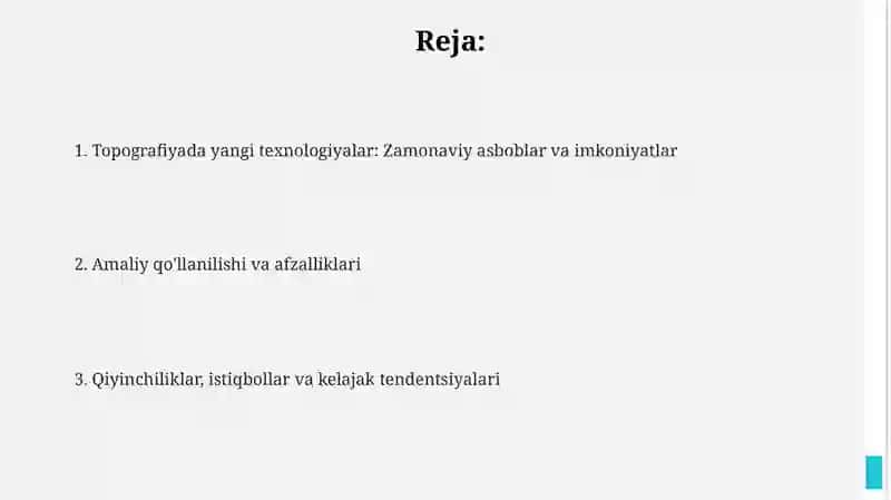 Yangi texnologiyalarga asoslangan asboblardan topografiyada foydalanish 2