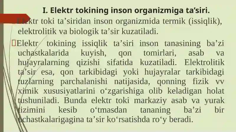 Elektr tokning inson organizmiga ta’siri 2